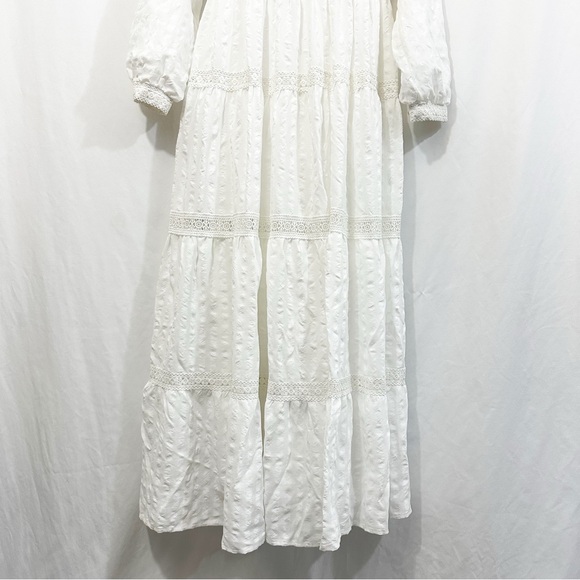 Annah Hariri Boho Modest Lace Tiered Long Sleeve Maxi Dress in White - Picture 4 of 9